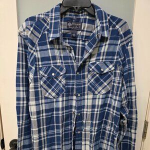 American Rag Blue White Plaid Button Up Shirt Large Snap Closure Western